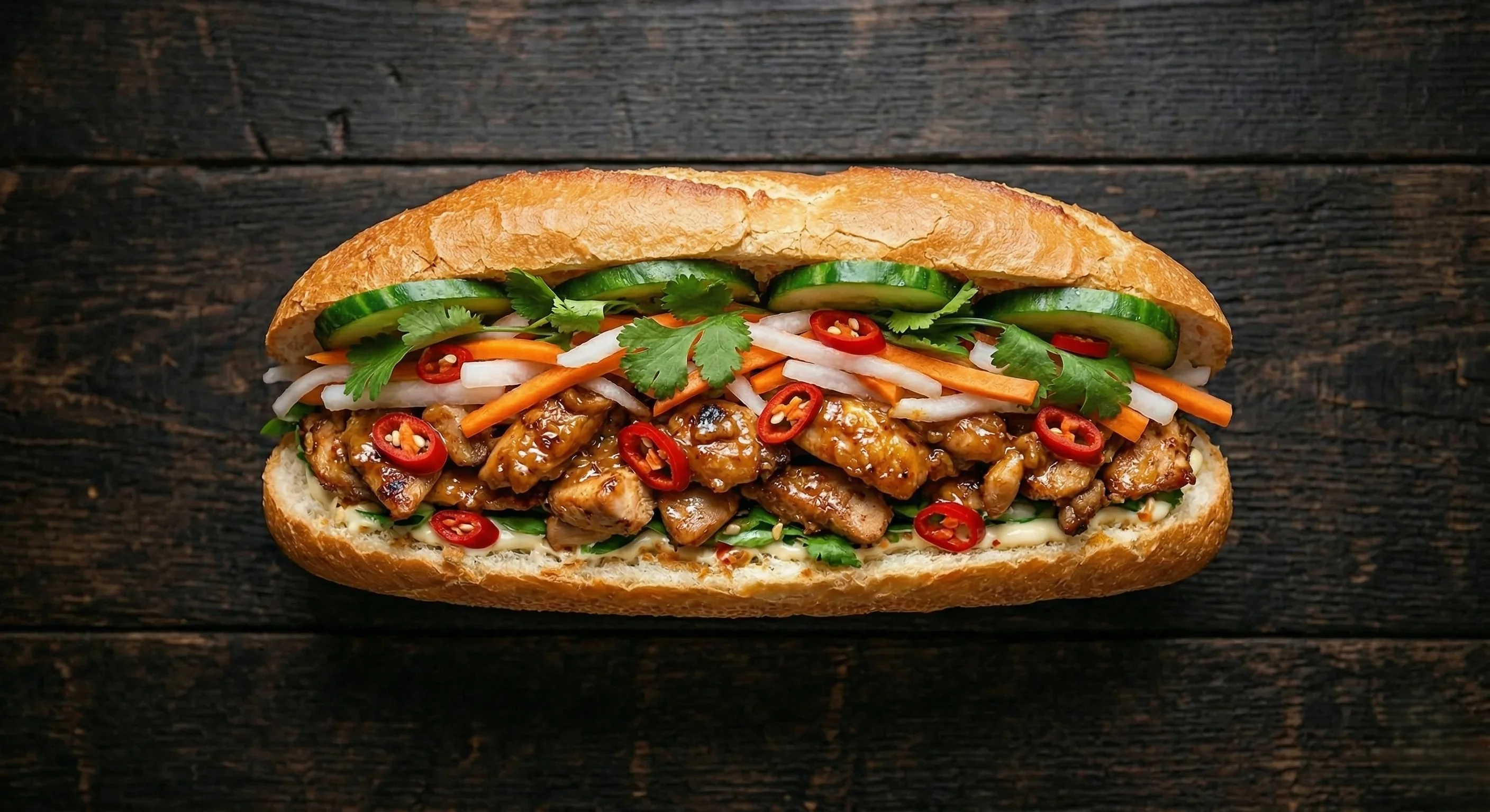 Satay chicken banh mi Vietnamese sub sandwich at Hong An Calgary
